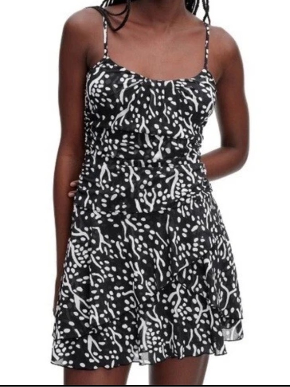 Diane Von Furstenberg Black White Print Spaghetti Strap Summer Mini Dress M